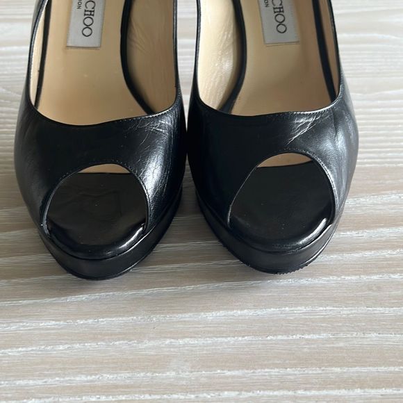 Jimmy Choo Nova Peep-Toe Leather Slingback Platform Pumps Black size 39 - Picture 6 of 14
